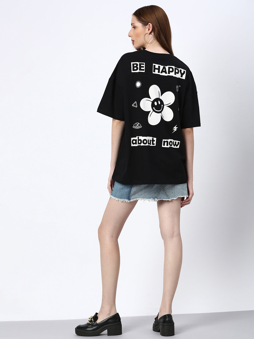 Womens Half Sleeve Drop Shoulder Printed Oversized Fit T-Shirts