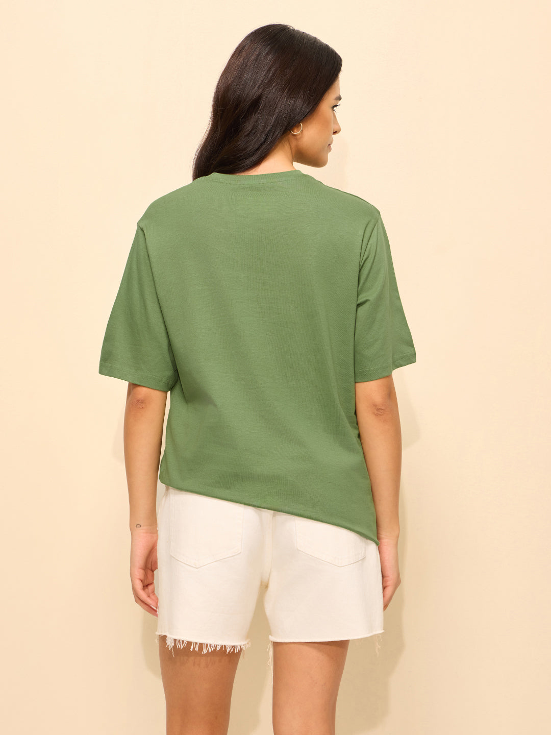 Womens Laces Detailed Oversized Fit Cotton T-Shirt