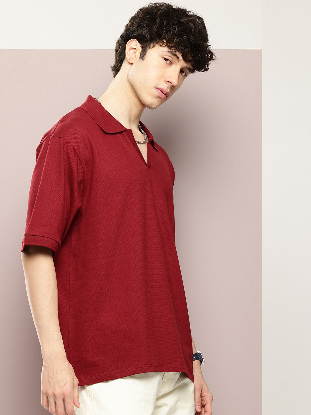 Mens Half Sleeve Polo Neck Solid Oversized Fit Tshirts