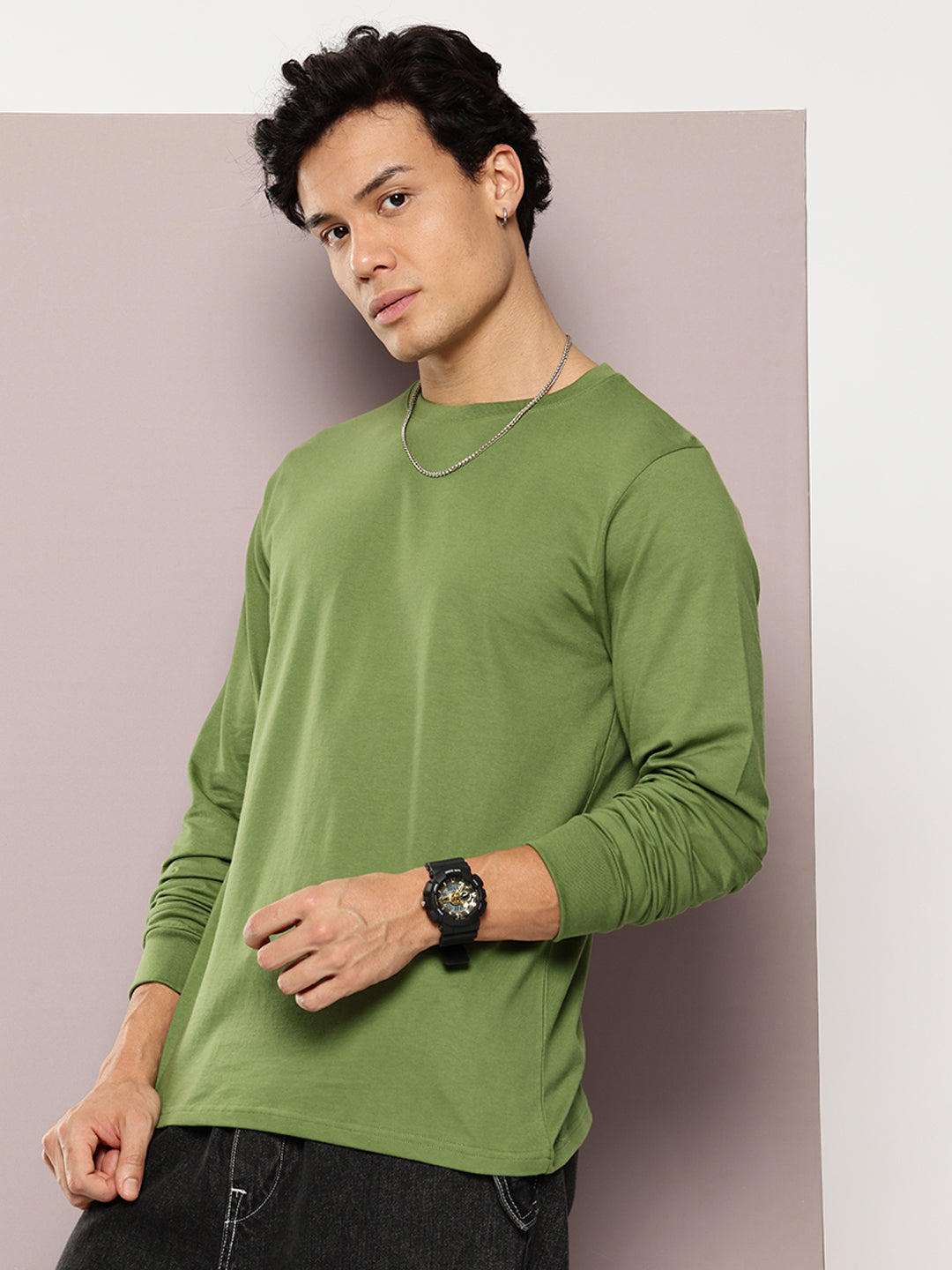 Mens Full Sleeve Round Neck Solid Regular Fit Tshirts