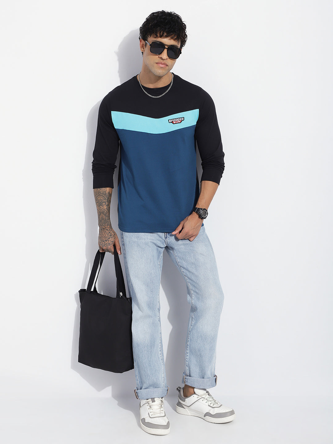 Mens Full Sleeve Round Neck Embroidered Regular Fit Tshirts