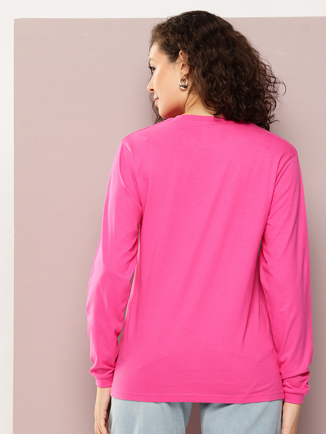 Womens Full Sleeve Round Neck Embroidered Oversized Fit Tshirts