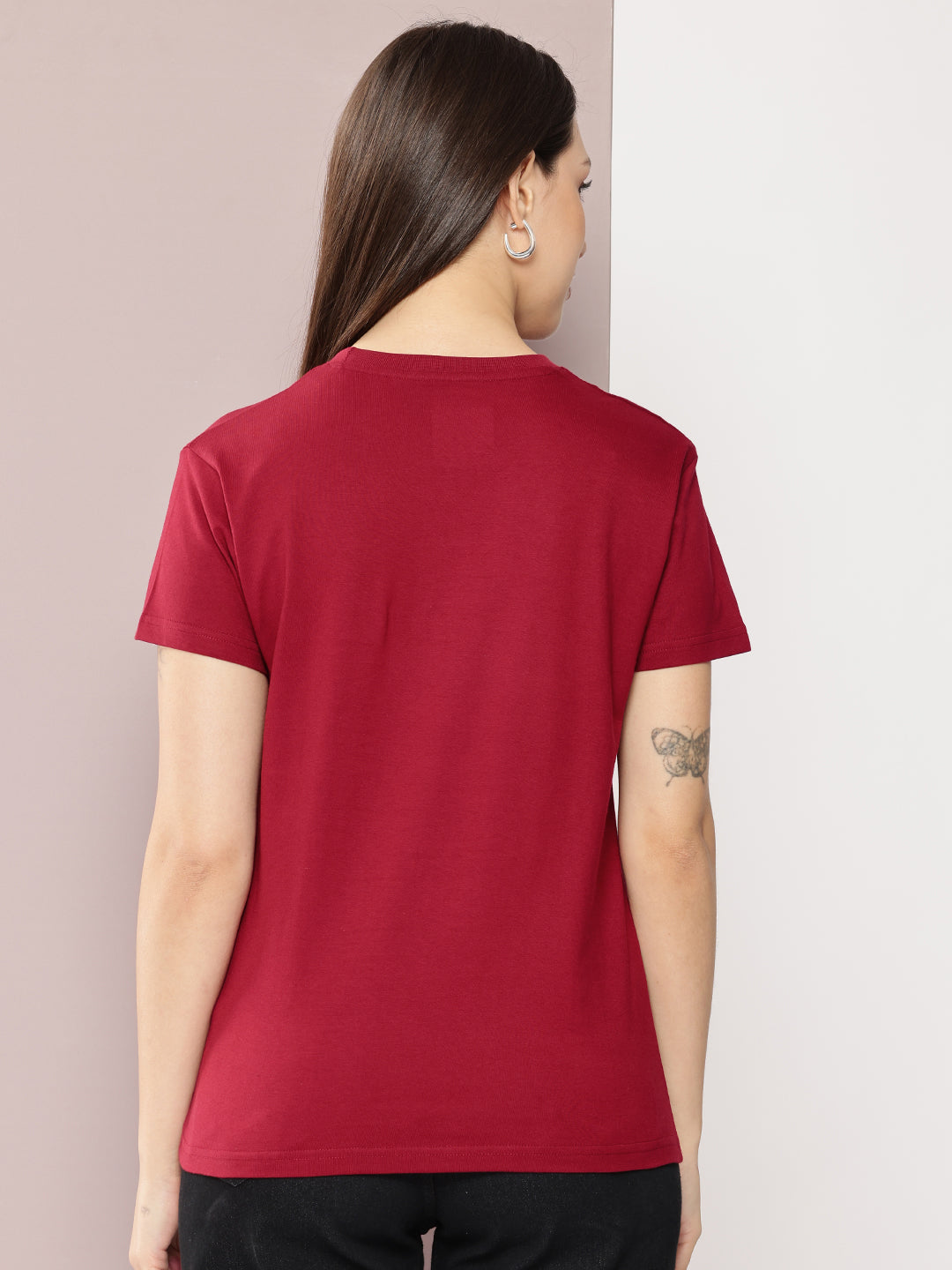 Womens Half Sleeve Round Neck Solid Regular Fit Tshirts
