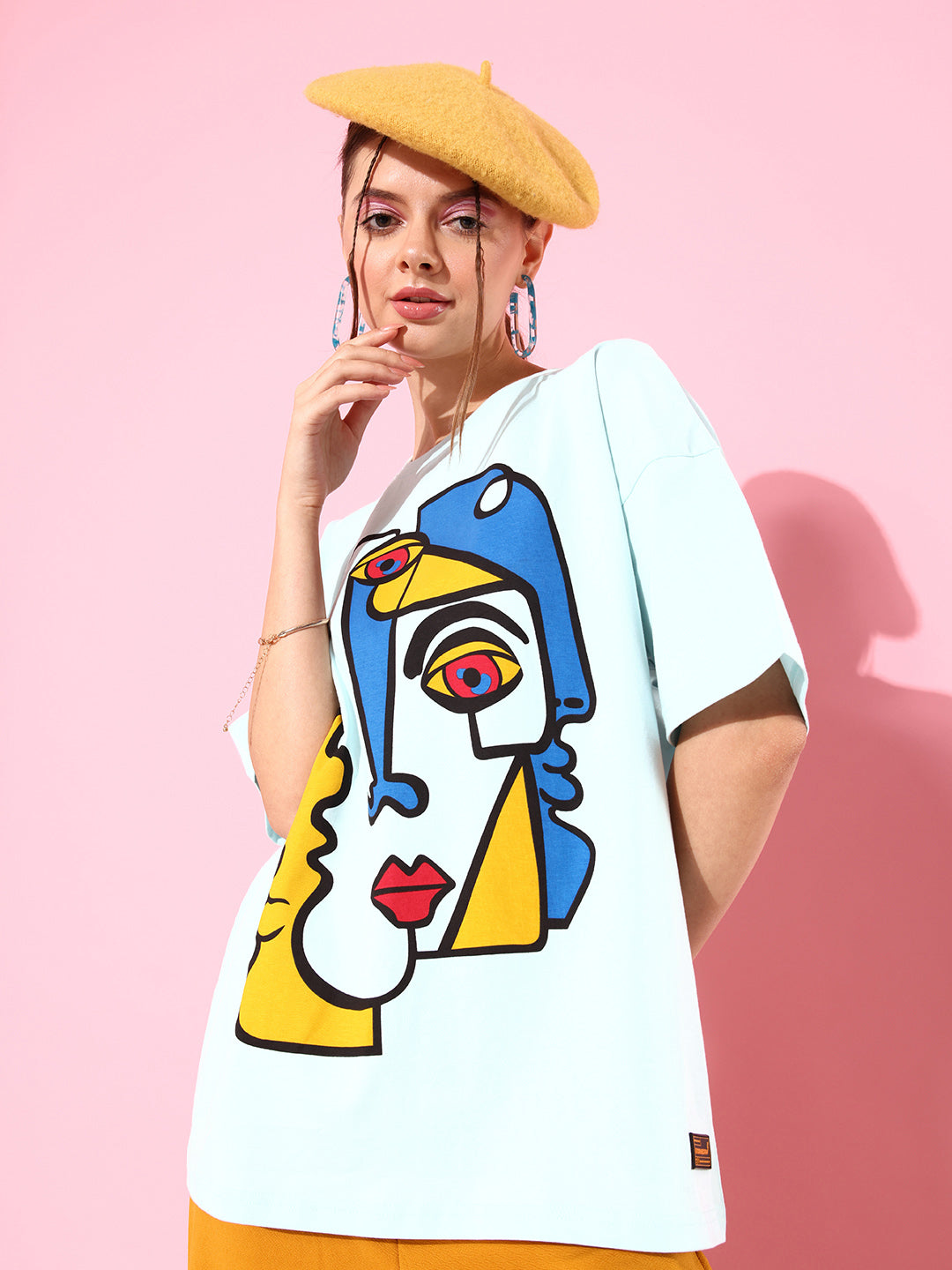 Womens Half Sleeve Drop Shoulder Printed Oversized Fit T-Shirts
