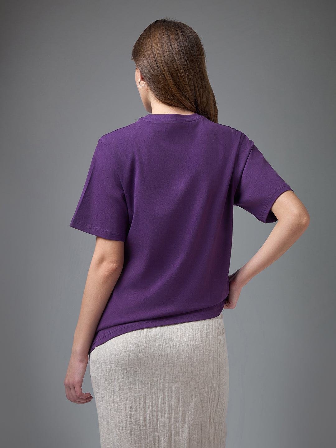 Womens Printed Round Neck Oversized Fit Tshirt