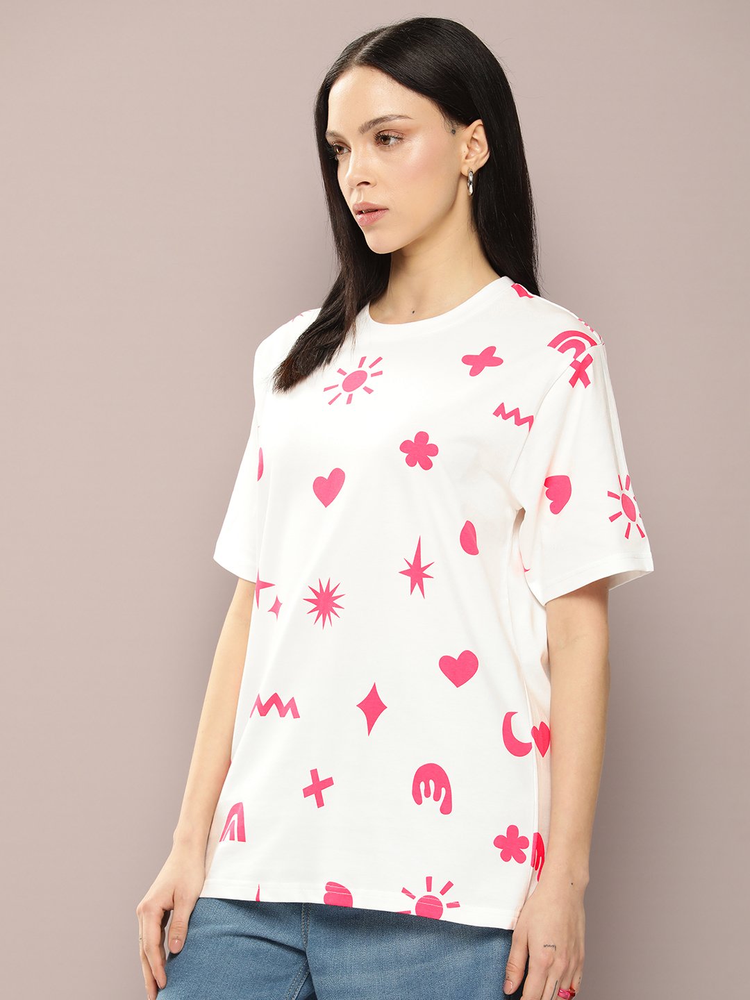 Womens Short Sleeve Round Neck Oversized Fit T-Shirt