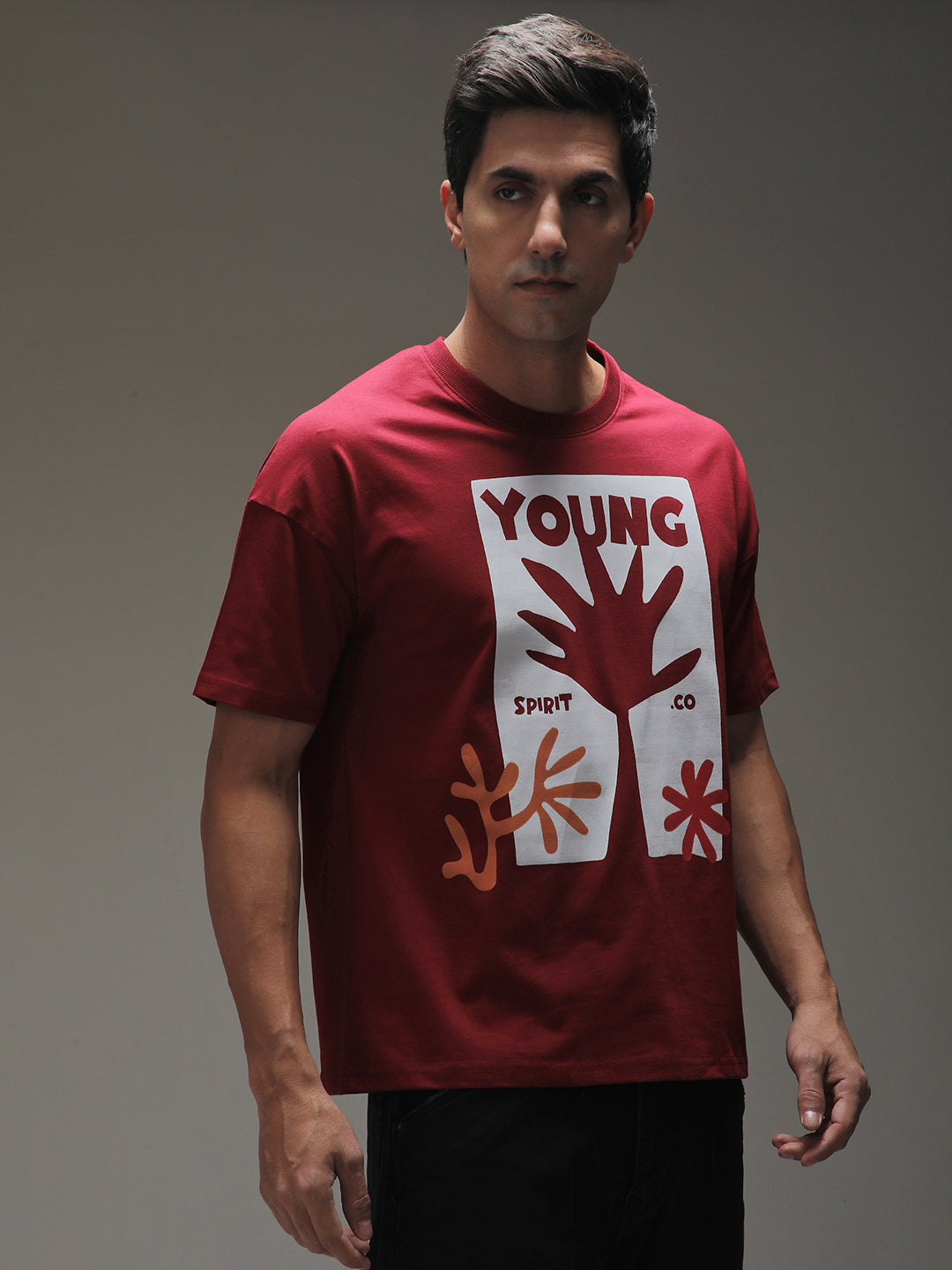 Mens Half Sleeve Drop Shoulder Printed Oversized Fit T-Shirts