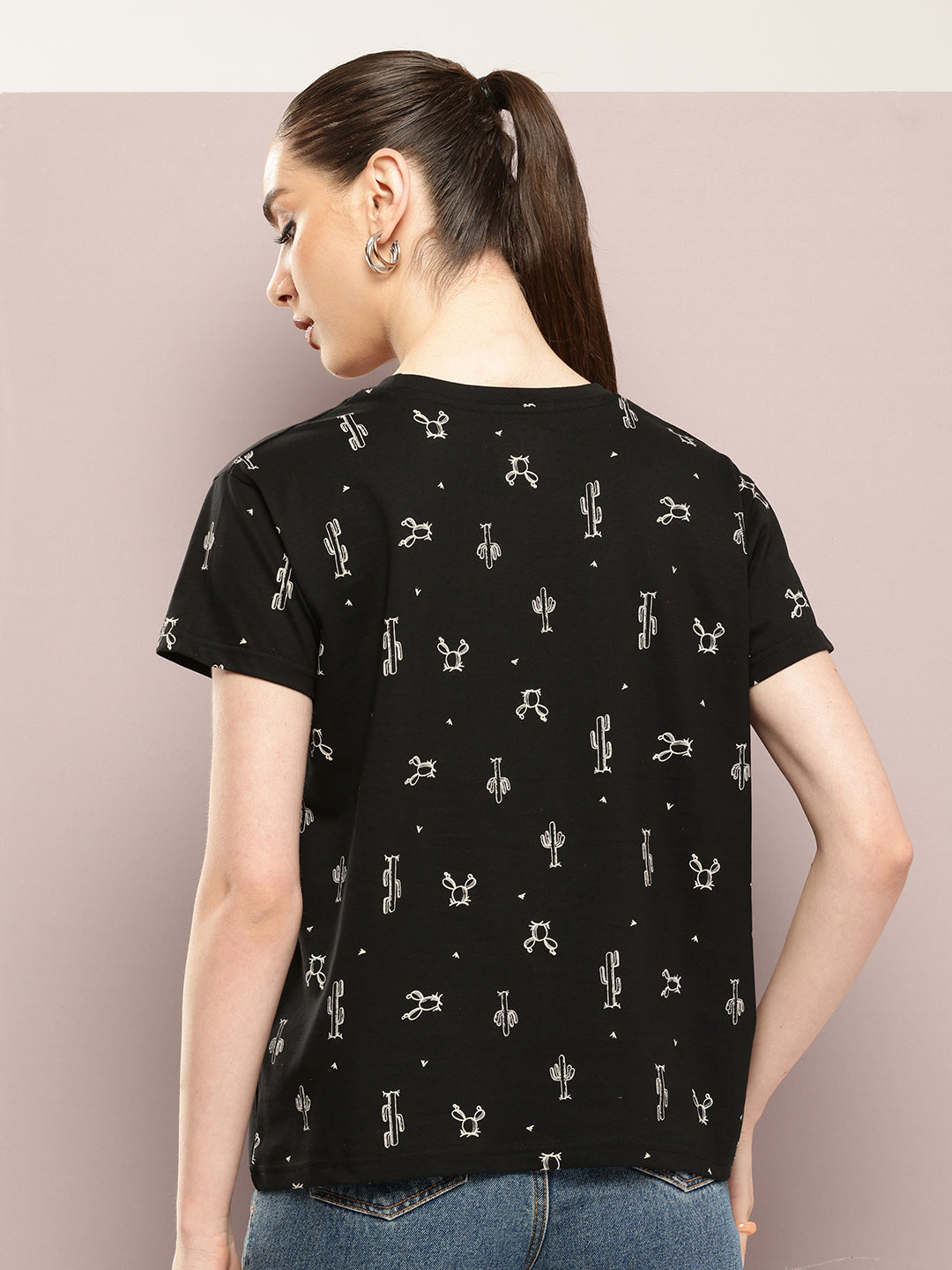 Womens Half Sleeve Round Neck All-Over Printed Boxy Fit Tshirts