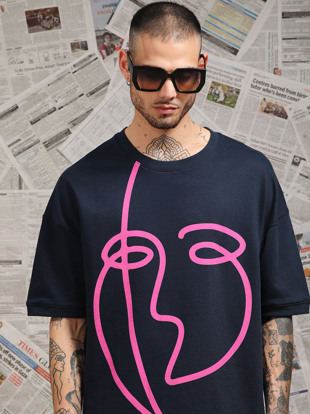 Mens Half Sleeve Drop Shoulder Printed Oversized Fit T-Shirts