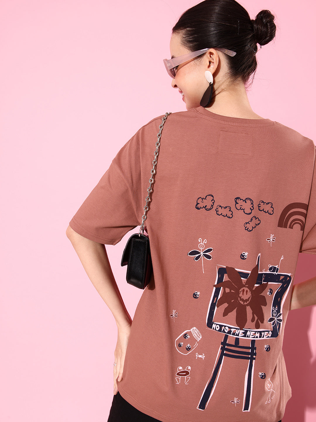 Womens Half Sleeve Drop Shoulder Printed Oversized Fit T-Shirts
