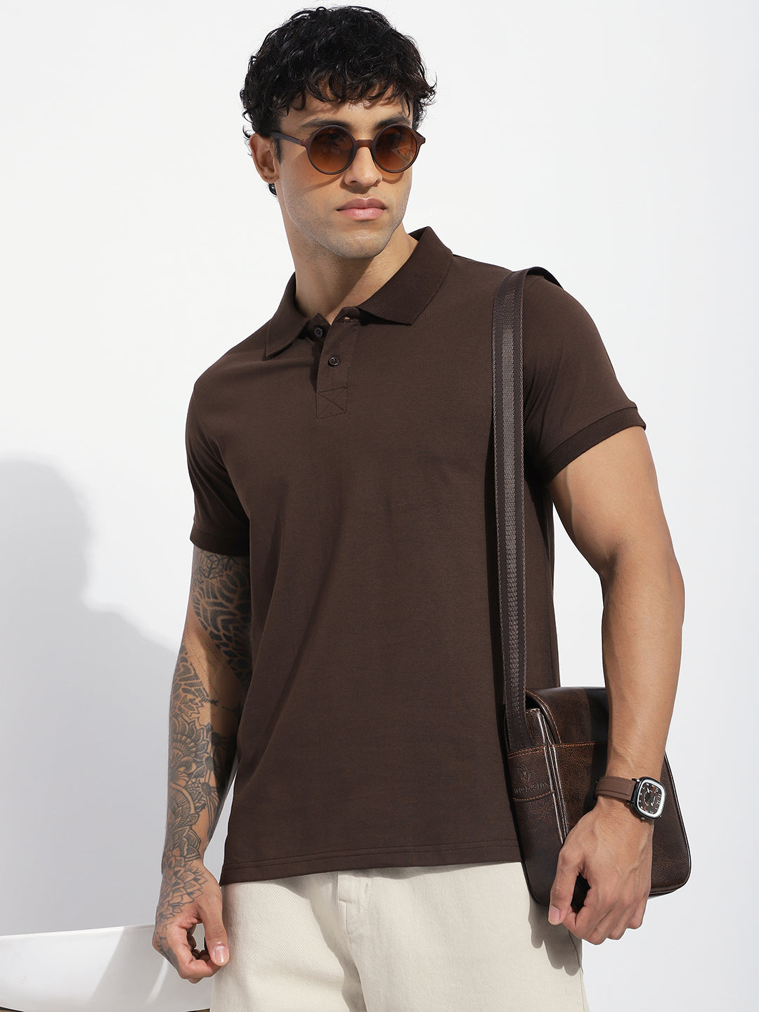 Mens Half Sleeve Polo Neck Solid Regular Fit Tshirts