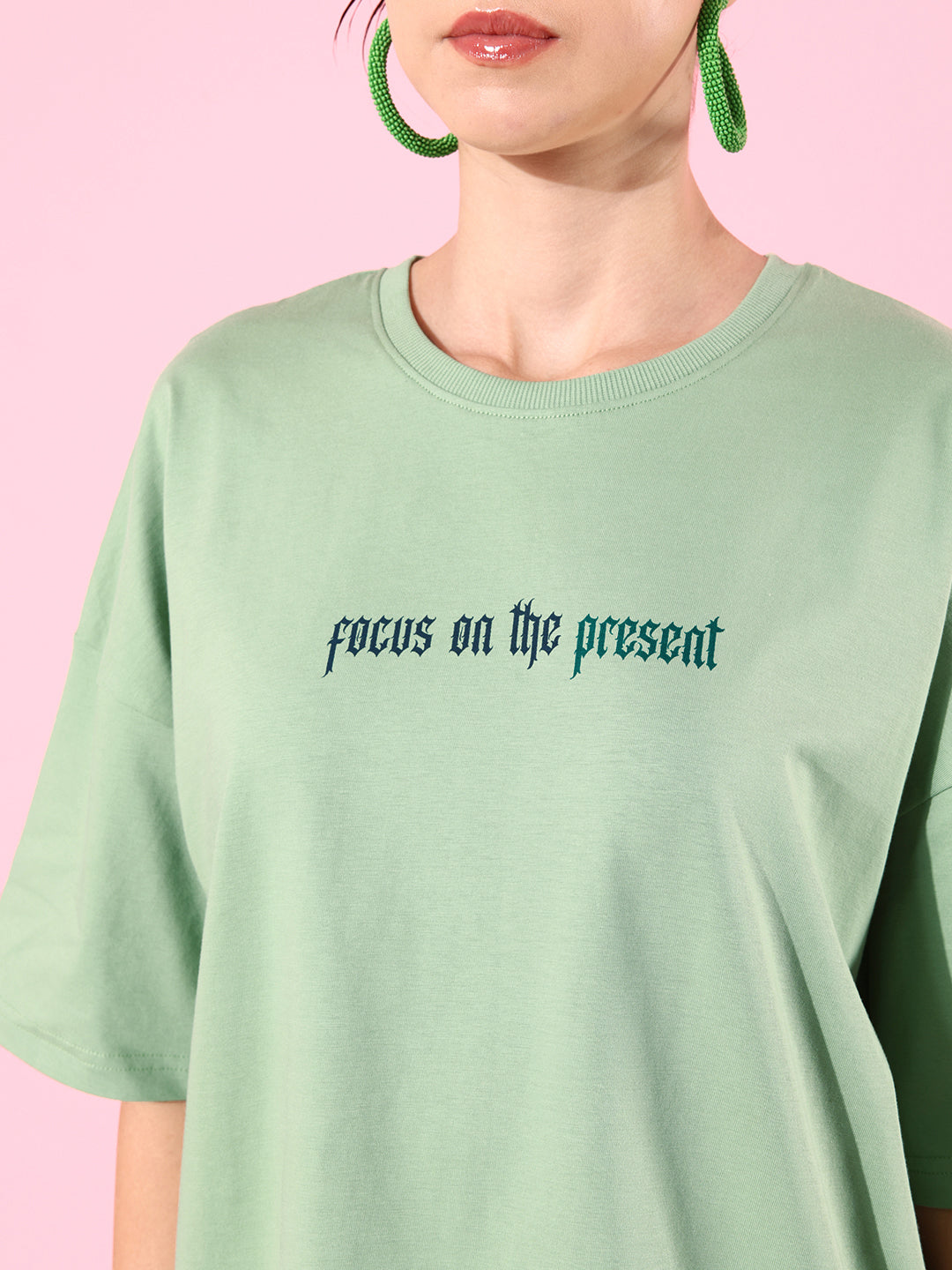 Womens Half Sleeve Drop Shoulder Printed Oversized Fit T-Shirts
