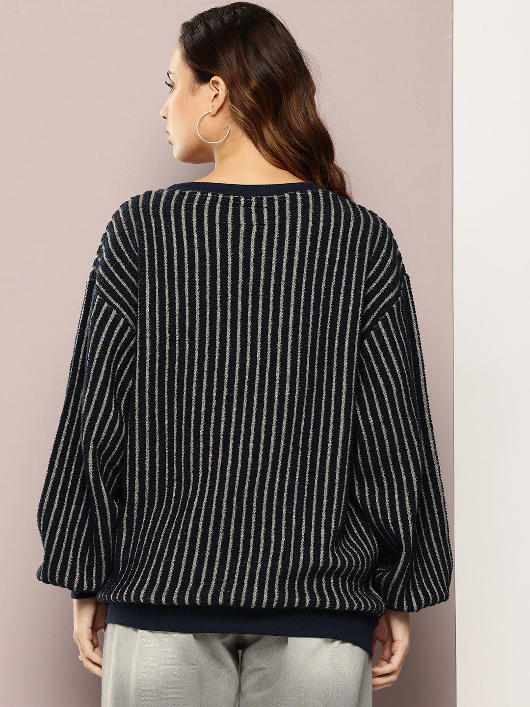 Women Long Sleeve Oversized Striped Sweatshirt