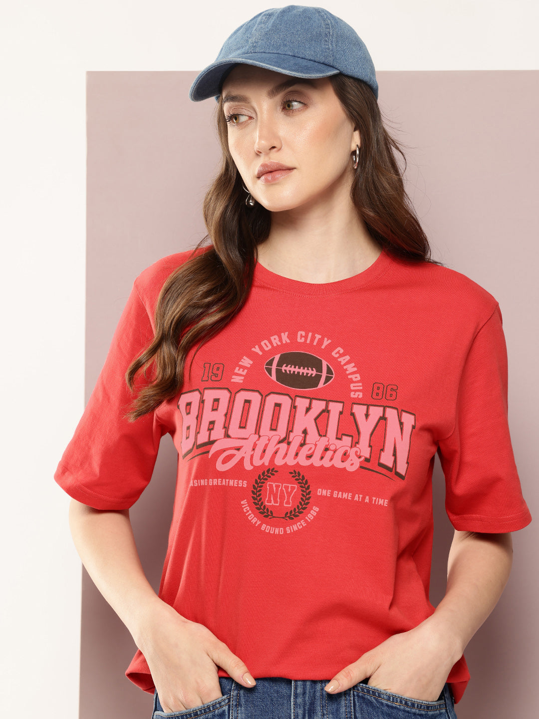 Womens Half Sleeve Round Neck Printed Oversized Fit Tshirts