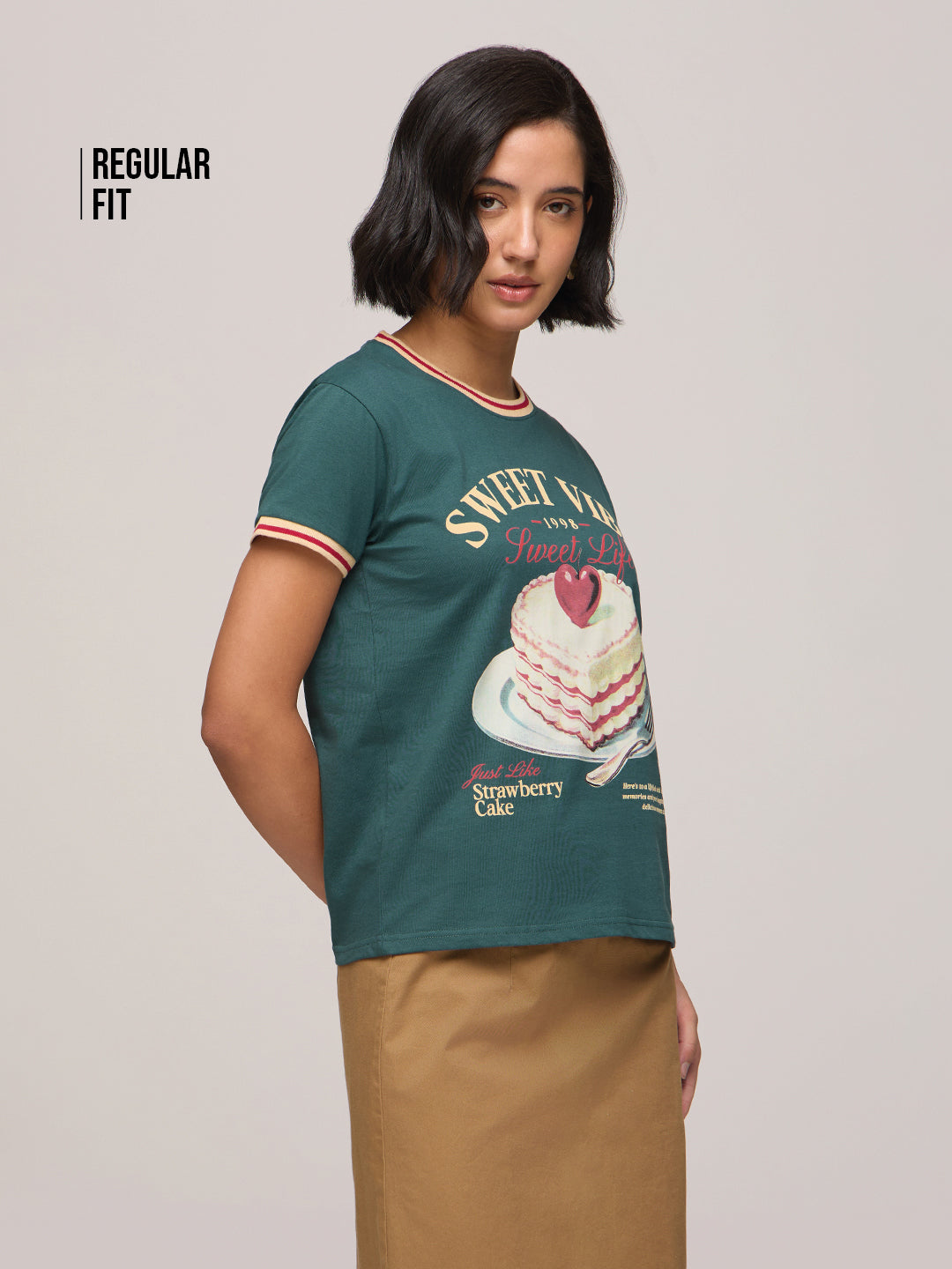 Womens Printed Regular Fit Cotton T-Shirt