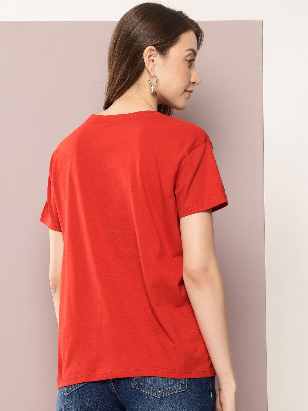 Womens Half Sleeve Round Neck Solid Boxy Fit Tshirts