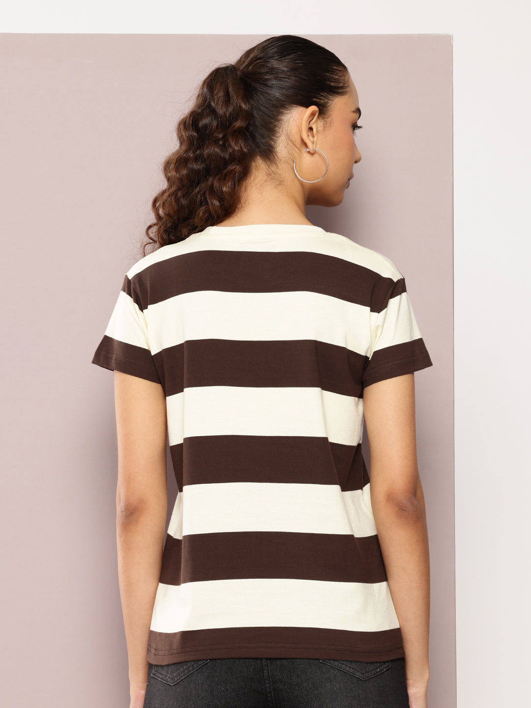 Womens Half Sleeve Round Neck Striped Regular Fit Tshirts