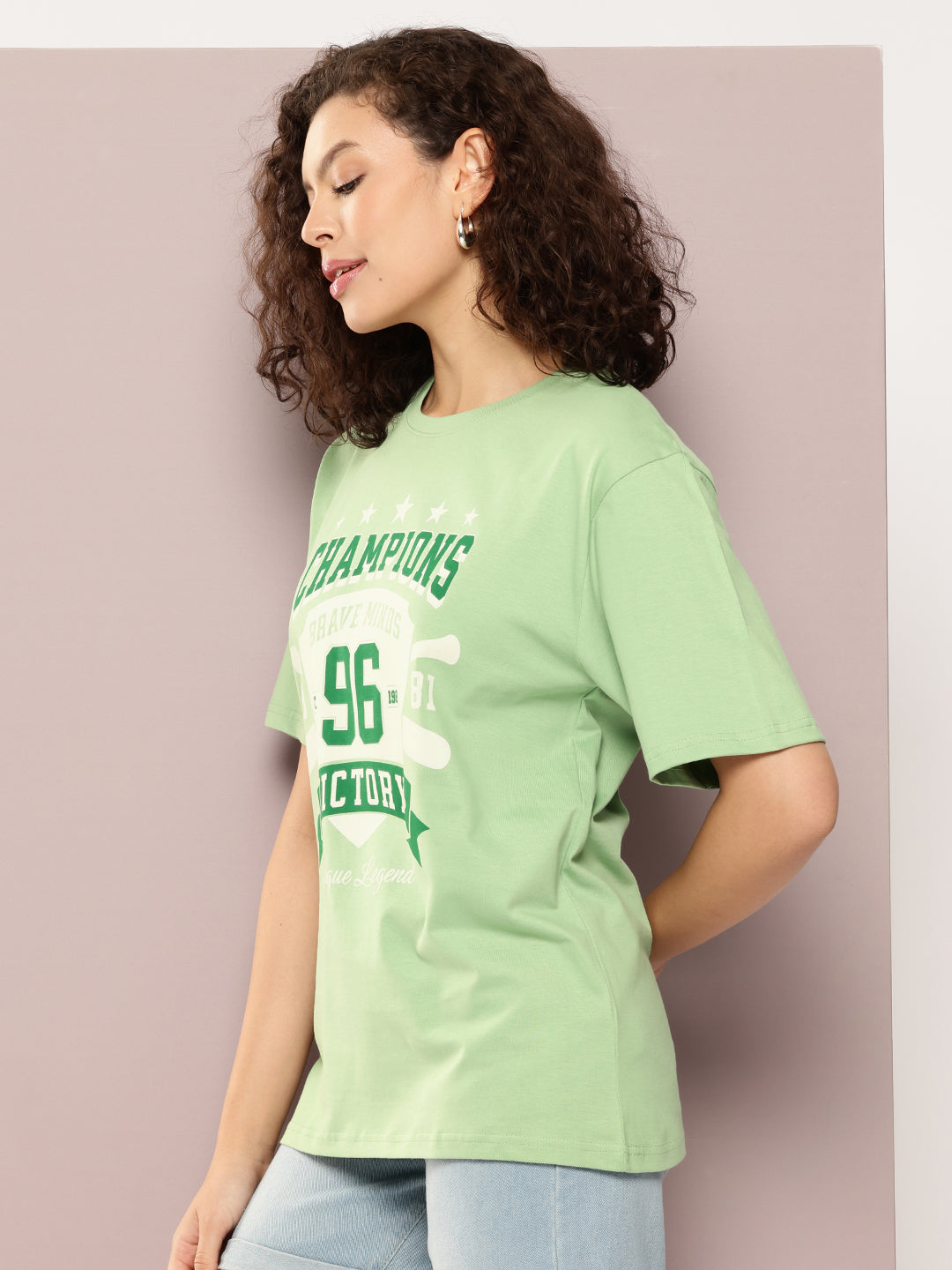Womens Half Sleeve Round Neck Printed Oversized Fit Tshirts