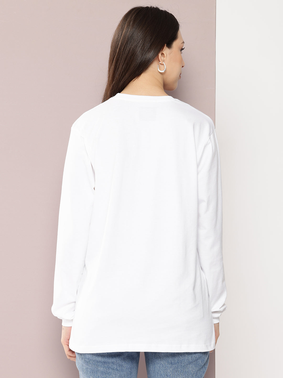 Womens Full Sleeve Round Neck Embroidered Oversized Fit Tshirts