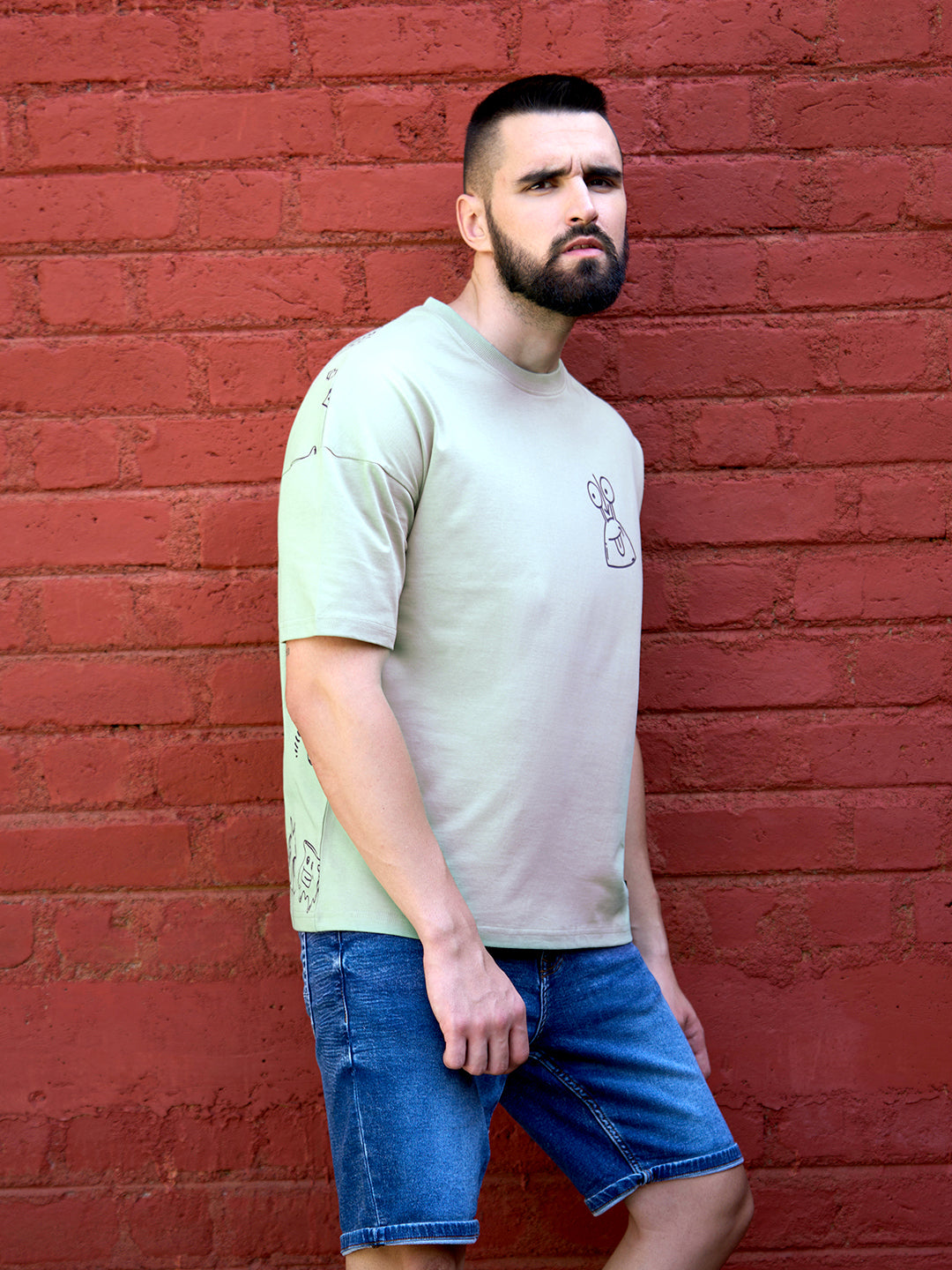 Mens Half Sleeve Drop Shoulder Printed Oversized Fit T-Shirts