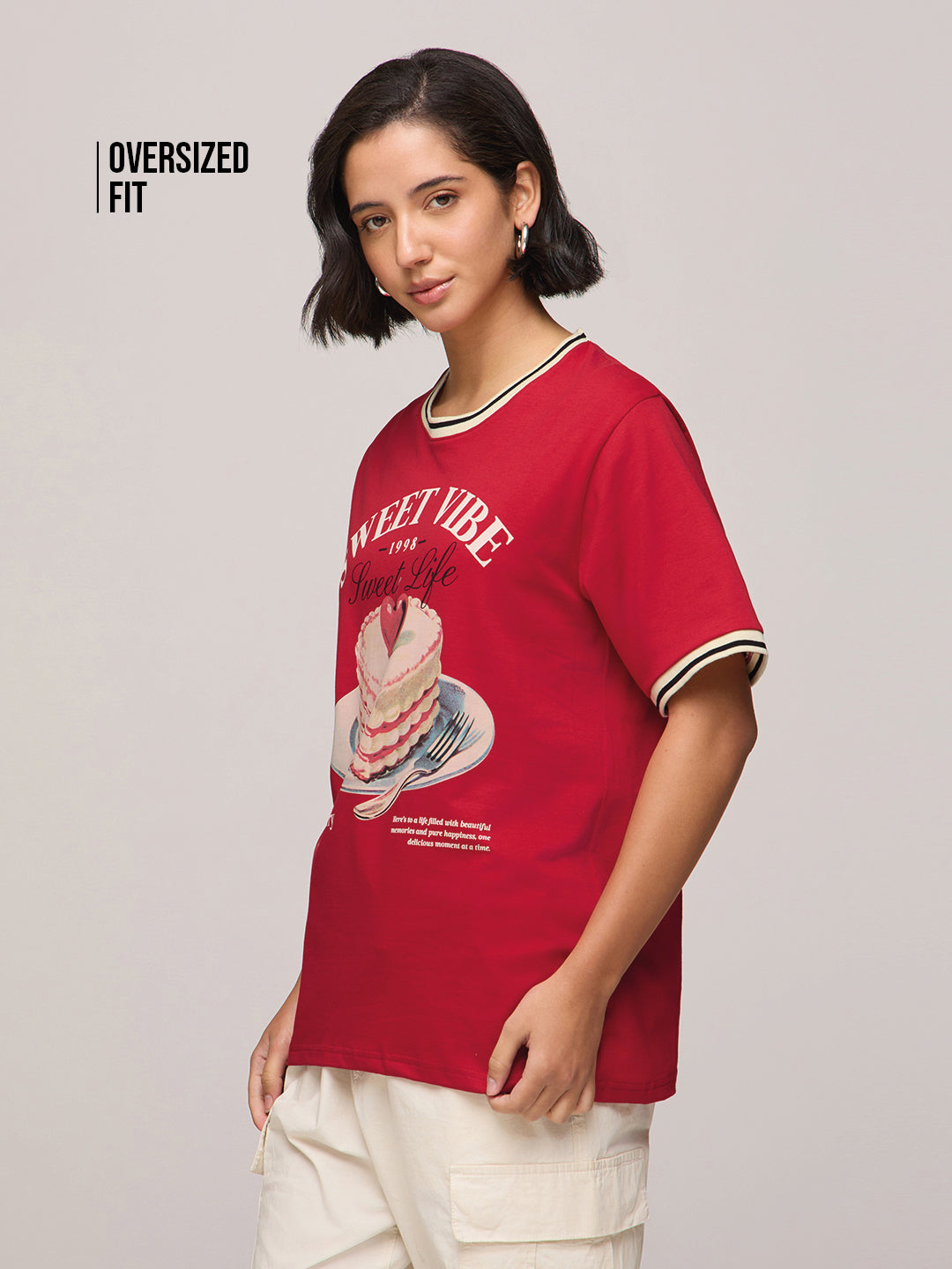 Womens Printed Oversized Fit Cotton T-Shirt