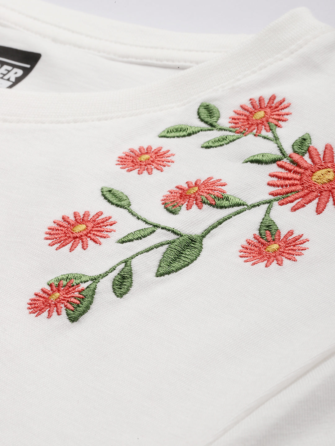 Womens Half Sleeve Round Neck Embroidered Oversized Fit Tshirts