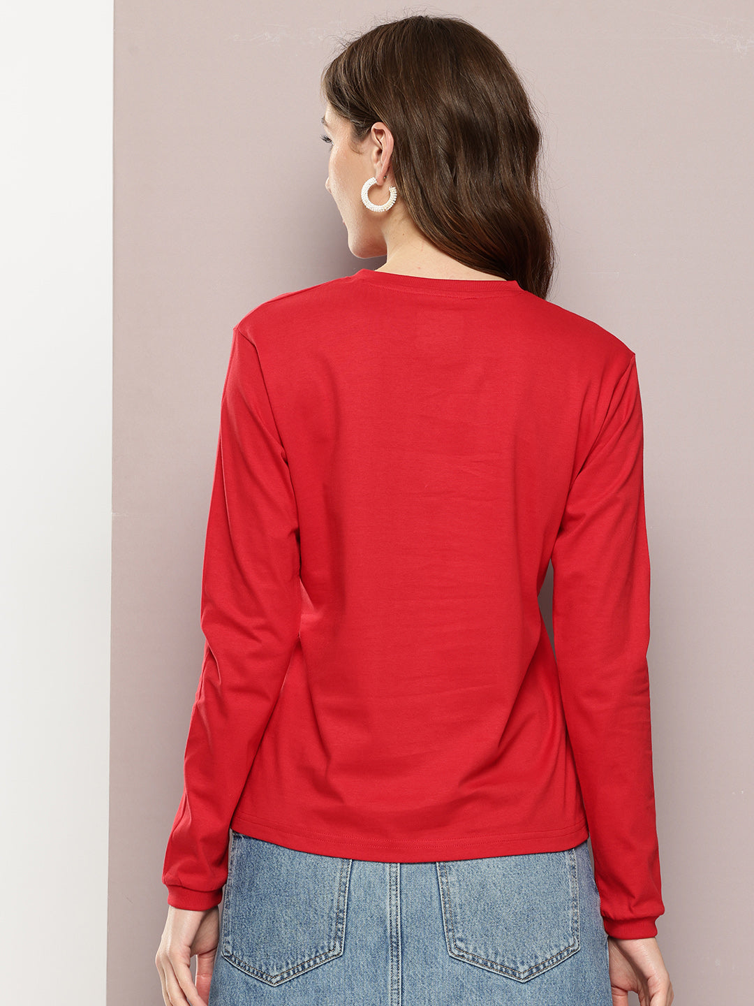 Womens Full Sleeve V-Neck Solid Regular Fit Tshirts