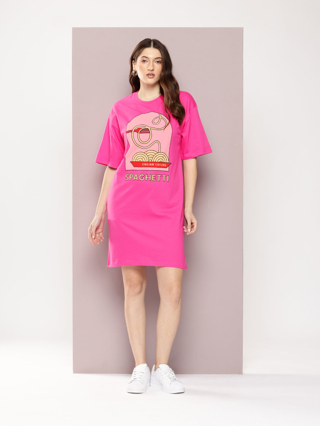 Womens Oversized Short Sleeves Printed Tshirt Dress