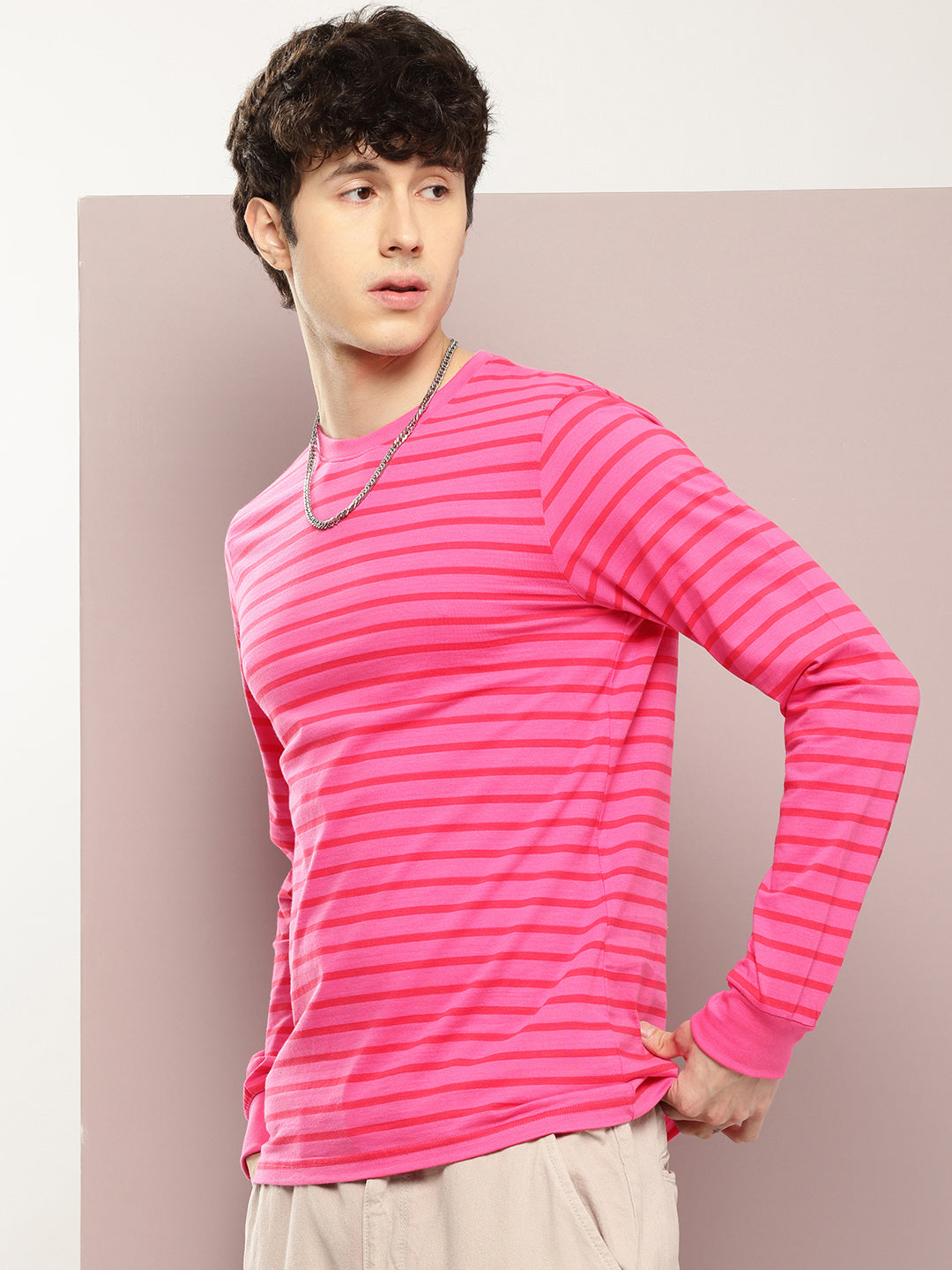 Mens Full Sleeve Round Neck Striped Regular Fit Tshirts