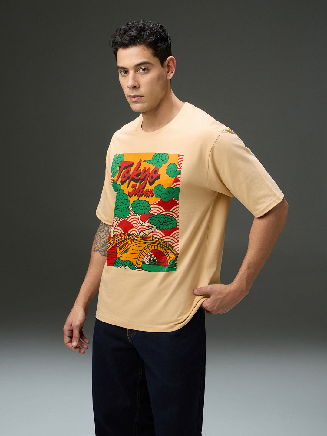 Mens Round Neck Half Sleeve Printed Oversized Fit Tshirt