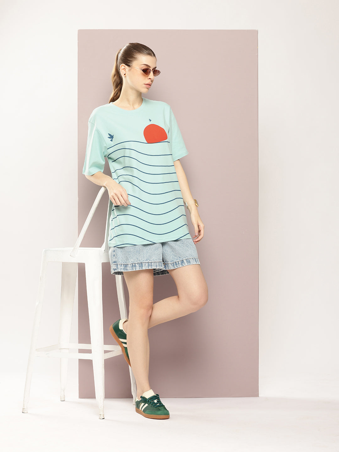 Womens Half Sleeve Round Neck Printed Oversized Fit Tshirts