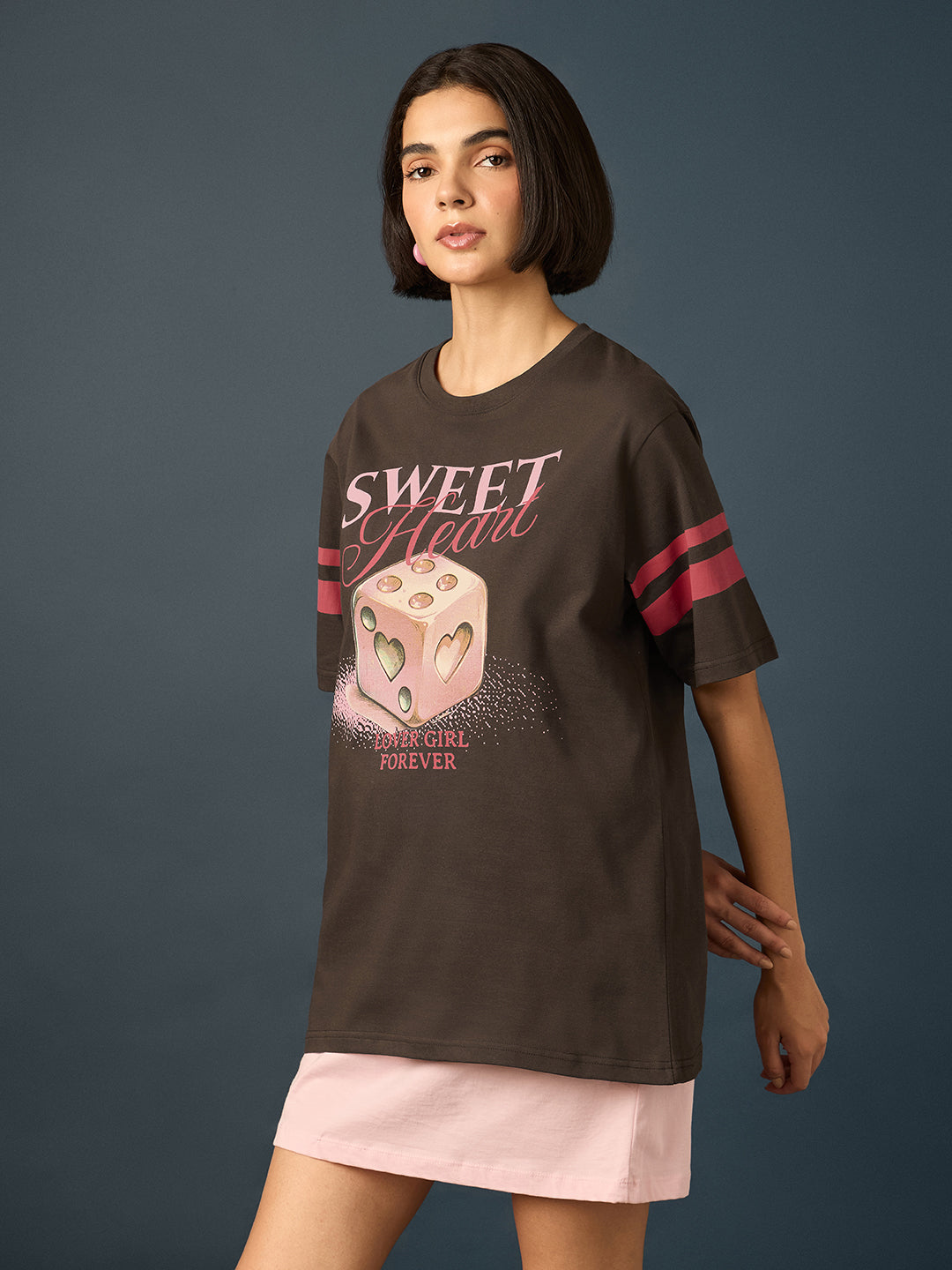 Womens Short Sleeve Printed Oversized Fit Tshirt 