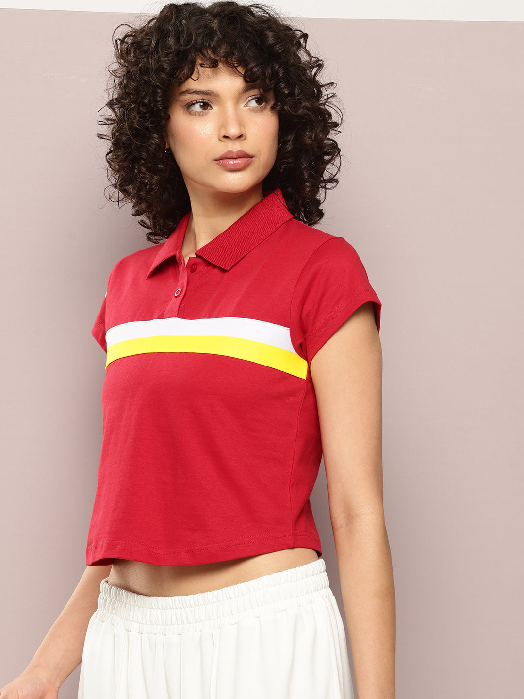 Womens Half Sleeve Polo Neck Solid Regular Fit Tshirts