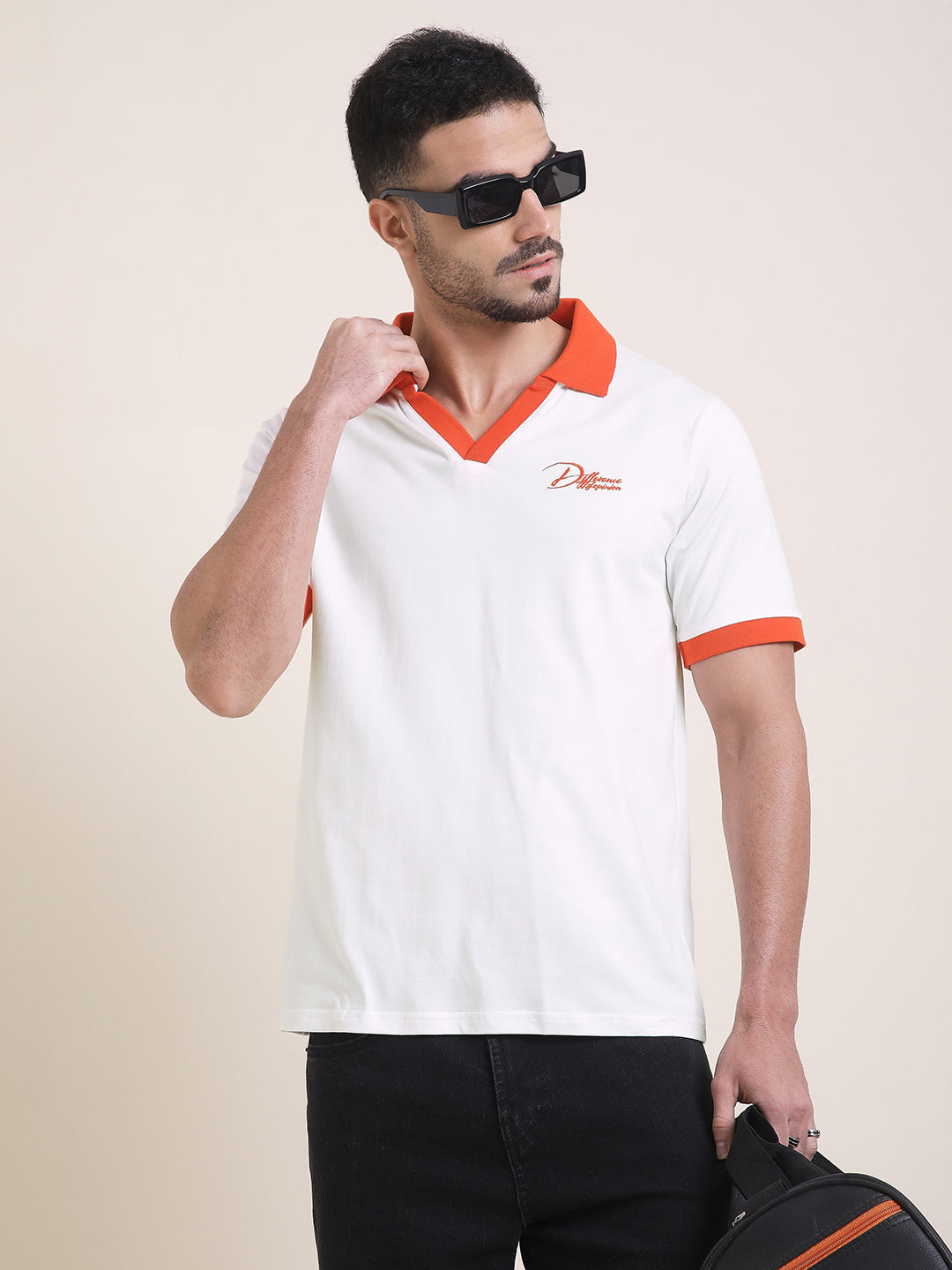 Mens Half Sleeve Polo Neck Back Embroidered Relaxed Fit Tshirts