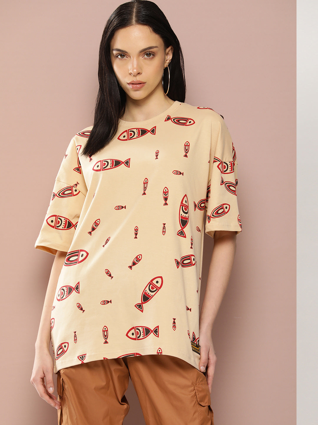 Womens Half Sleeve Drop Shoulder Printed Oversized Fit T-Shirts