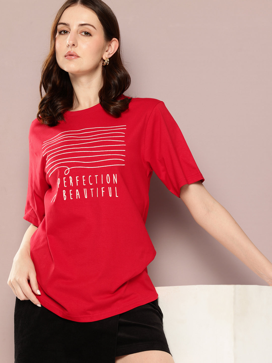 Womens Short Sleeve Embroidery Oversized Fit Tshirt