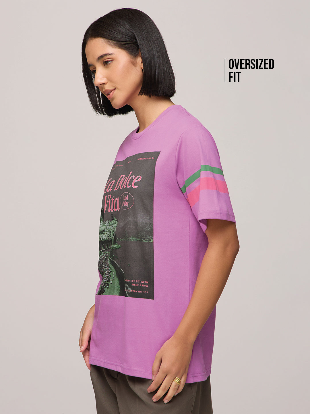 Womens Printed Oversized Fit Cotton T-Shirt