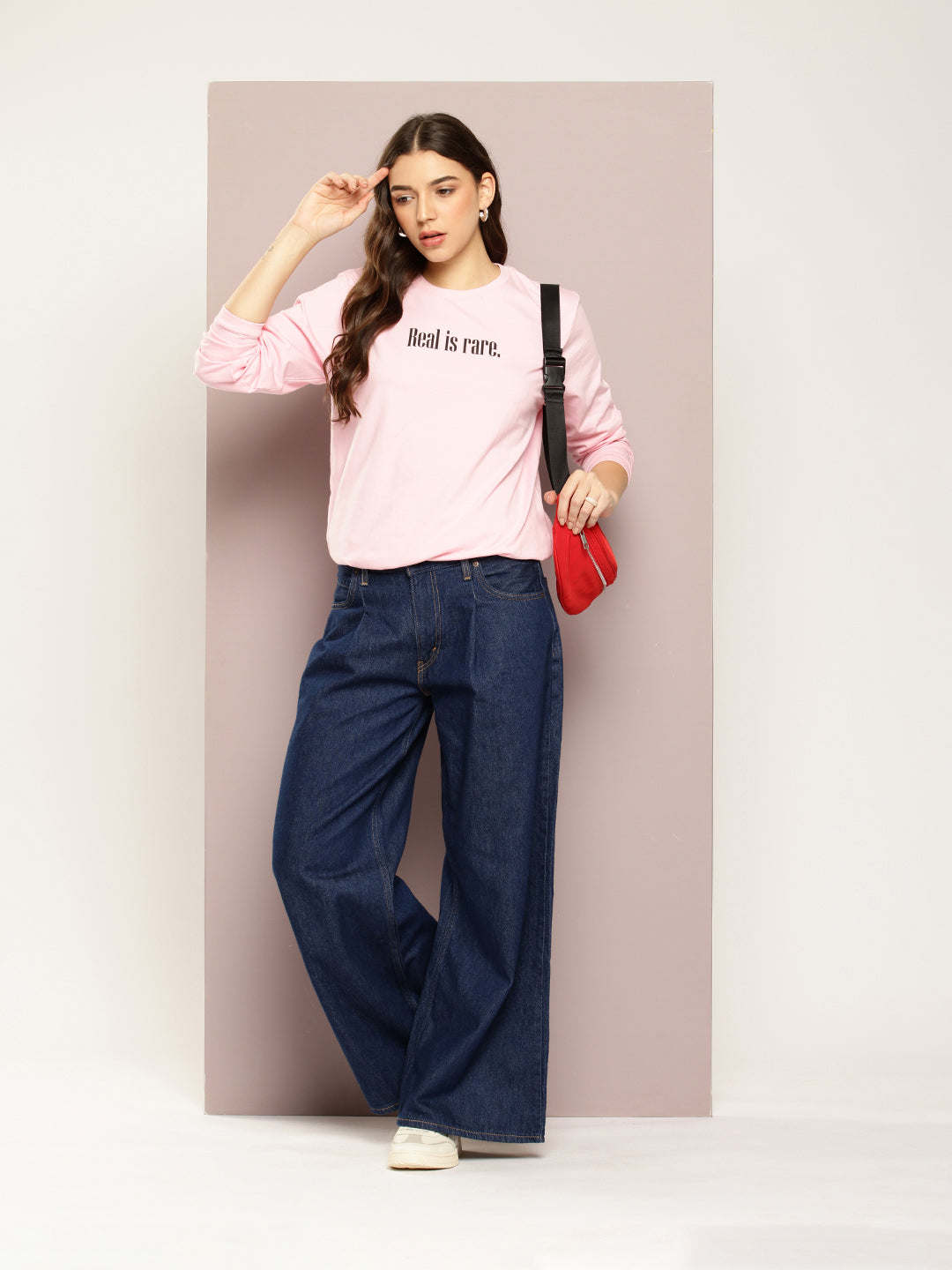 Womens Full Sleeve Round Neck Printed Oversized Fit Tshirts