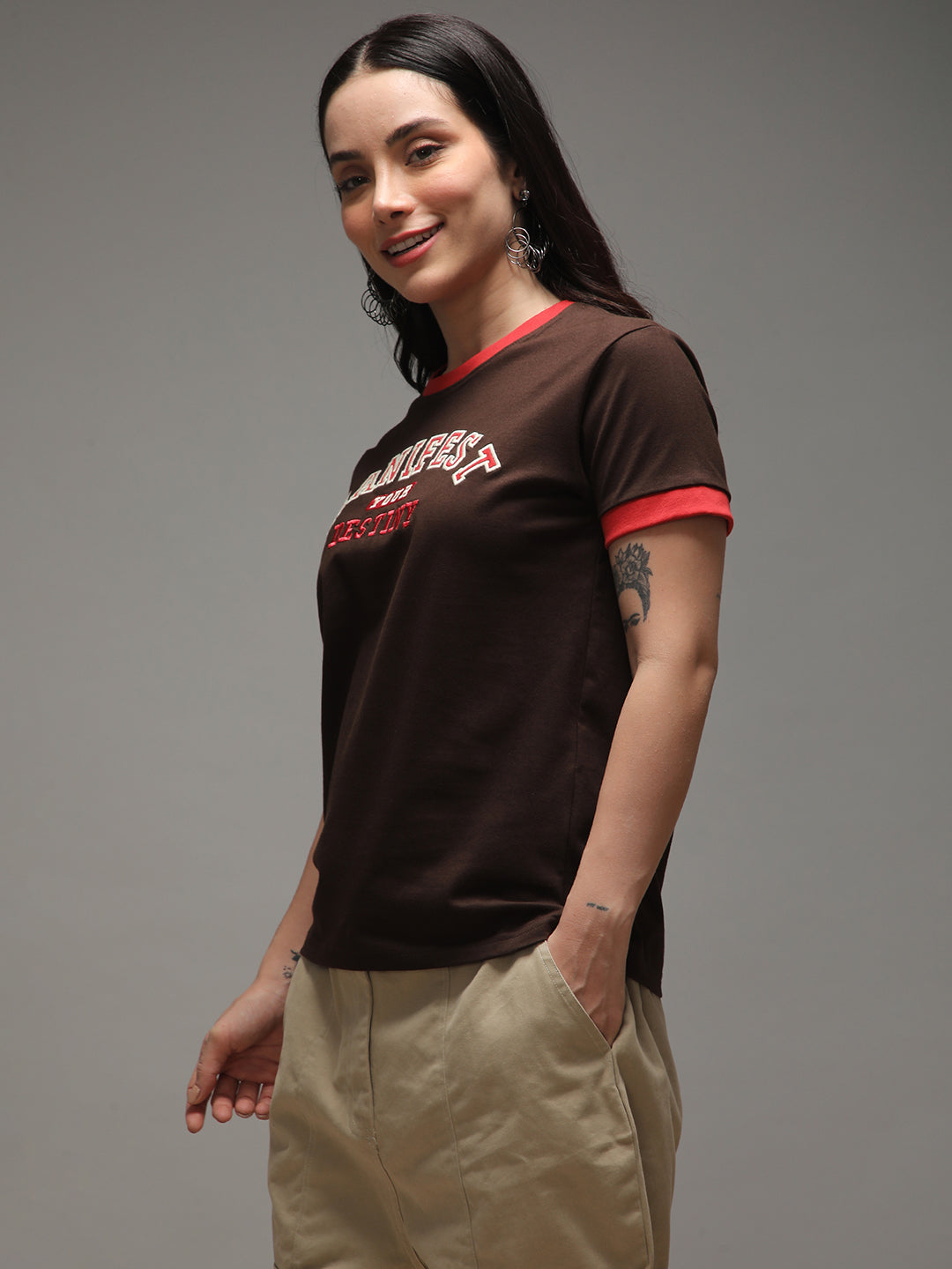 Womens Half Sleeve Round Neck Embroidery Regular Fit Tshirts