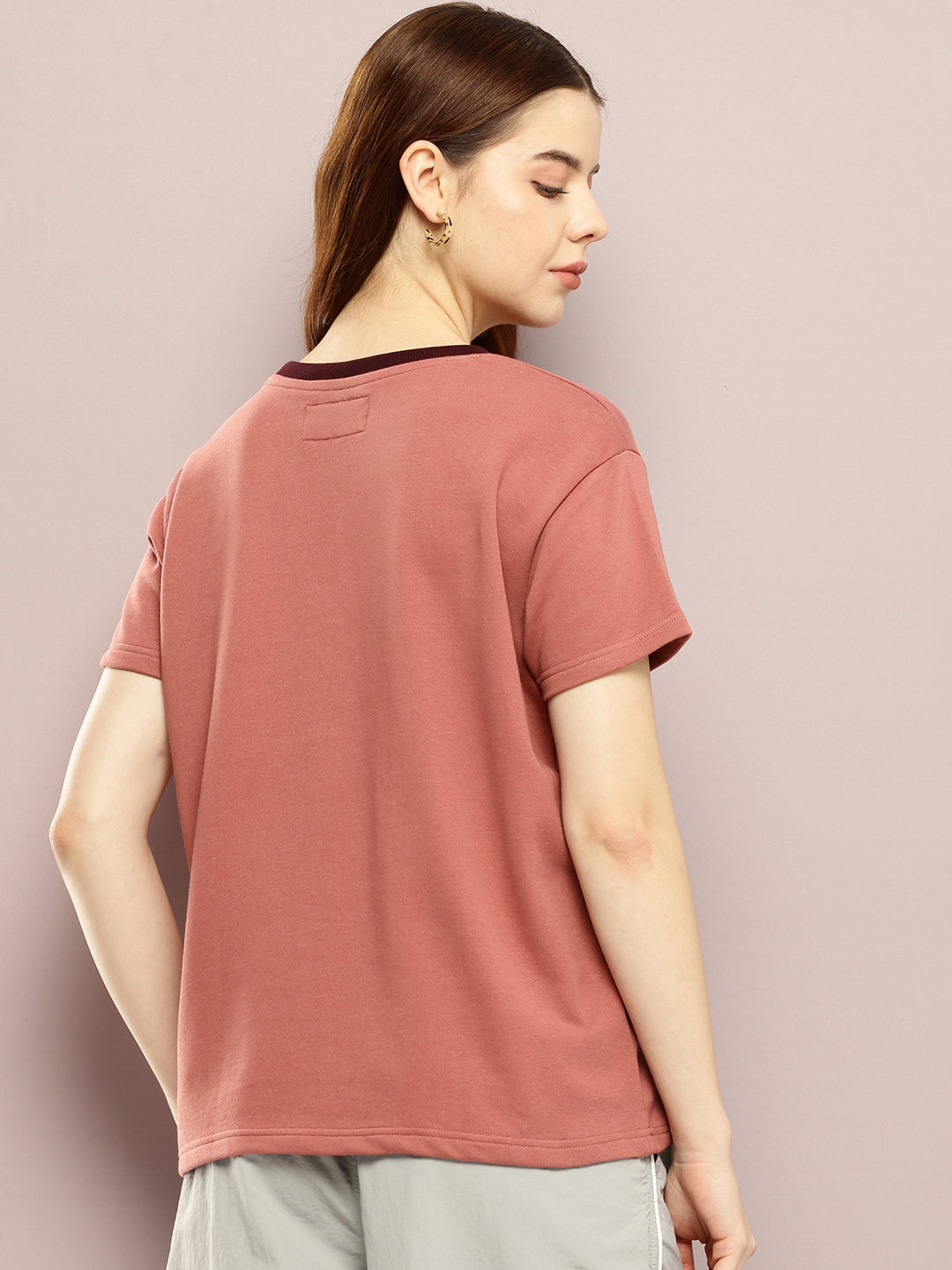 Womens Half Sleeve V-Neck Solid Boxy Fit Tshirts