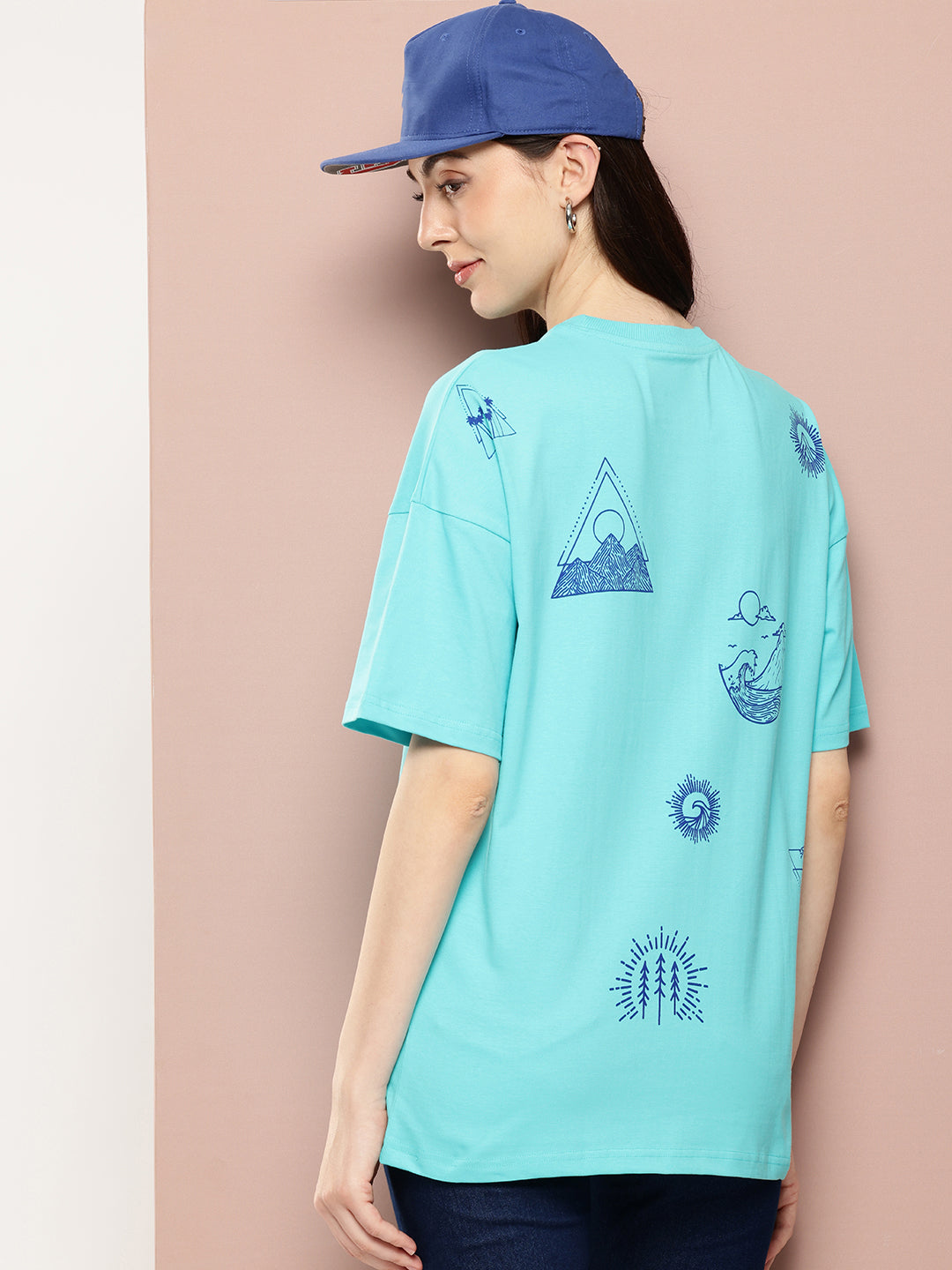 Womens Half Sleeve Drop Shoulder Printed Oversized Fit T-Shirts