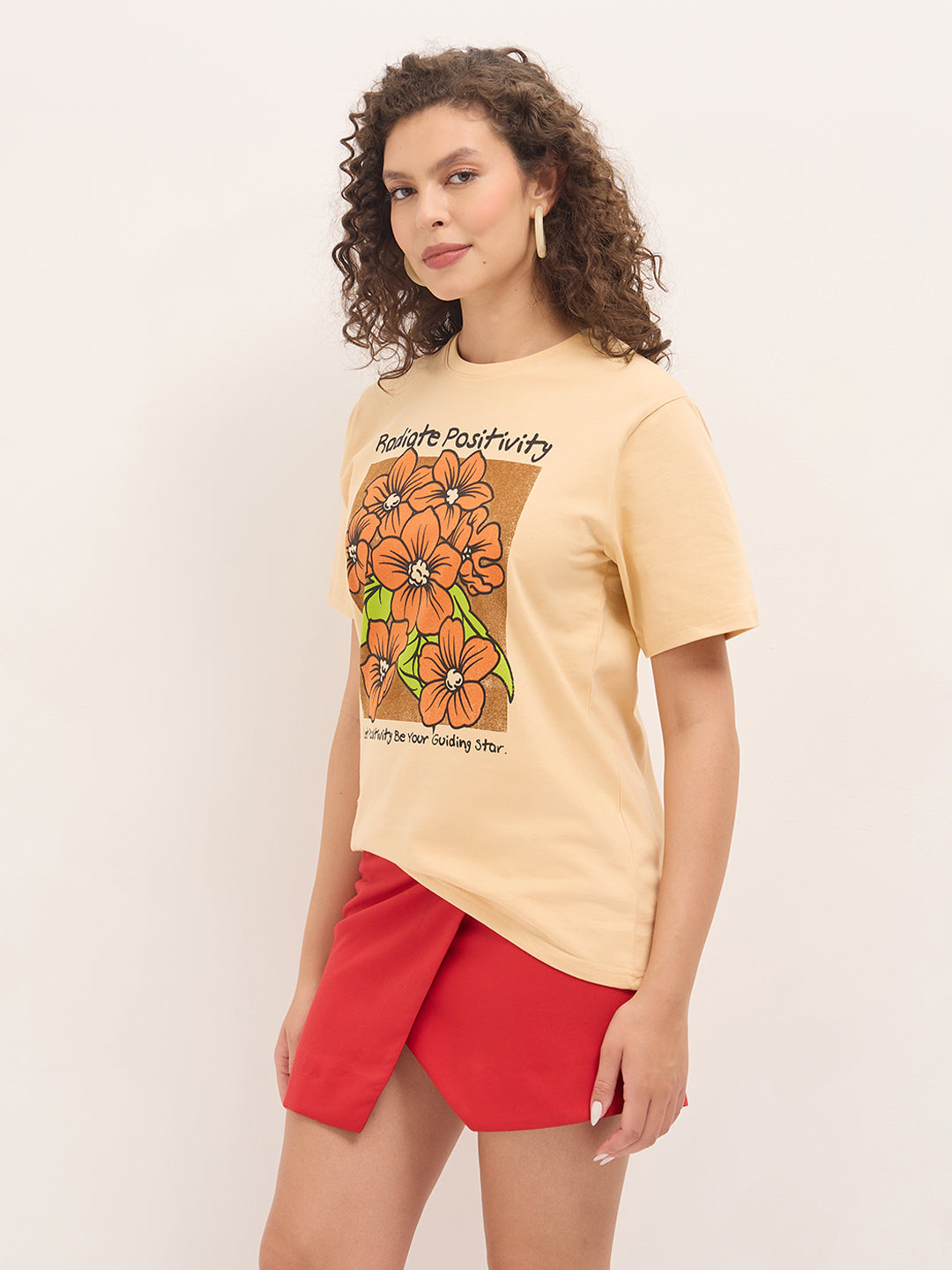 Womens Half Sleeve Round Neck Printed Oversized Fit Tshirts