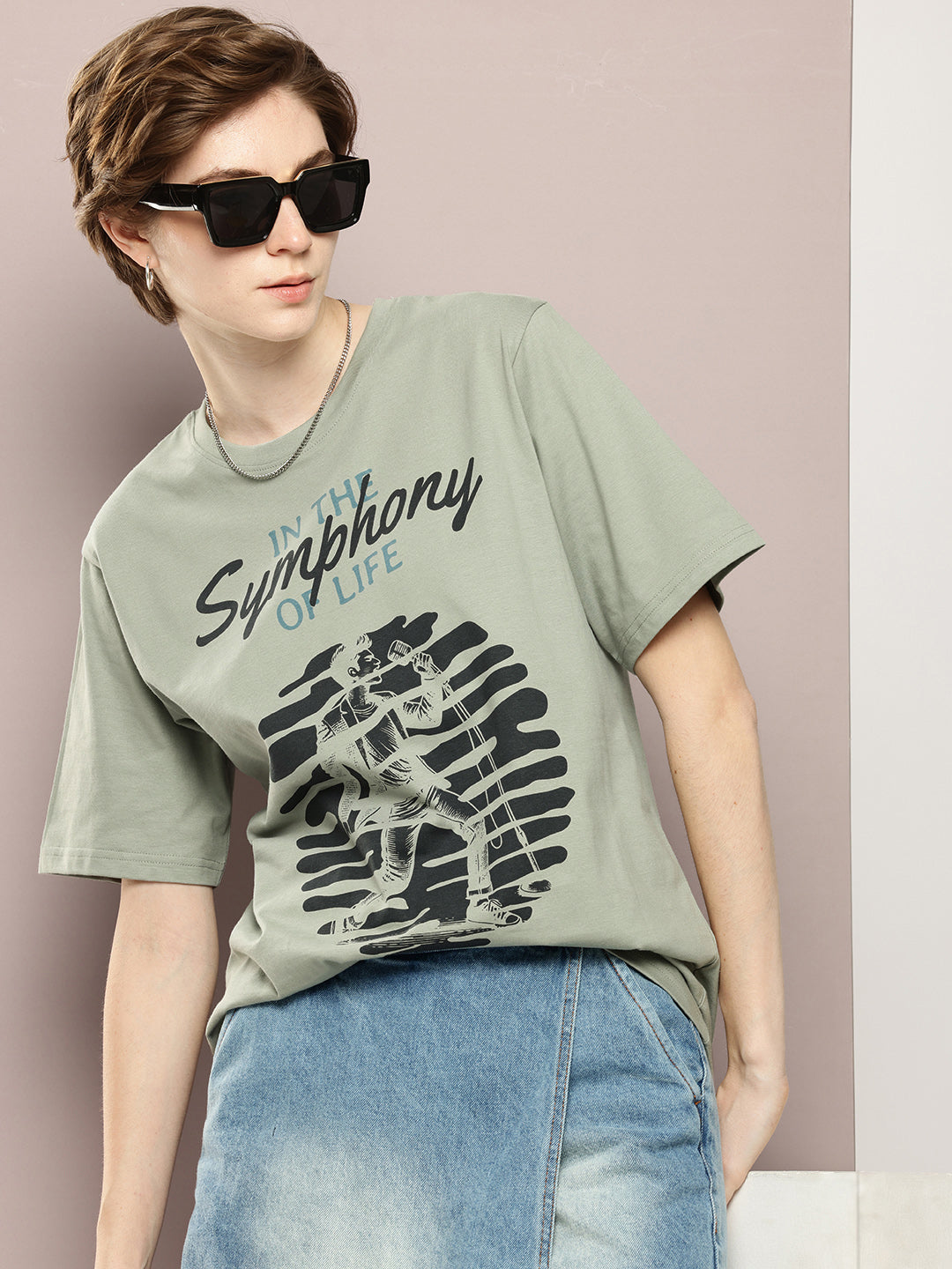 Womens Half Sleeve Round Neck Printed Oversized Fit Tshirts