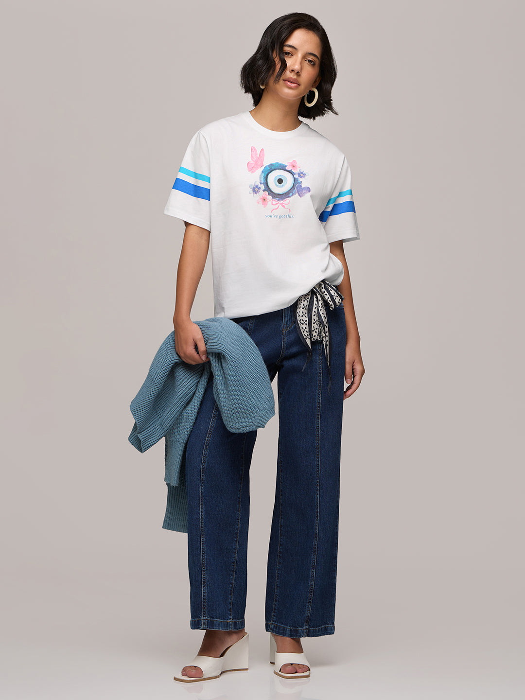 Womens Printed Oversized Fit Cotton T-Shirt