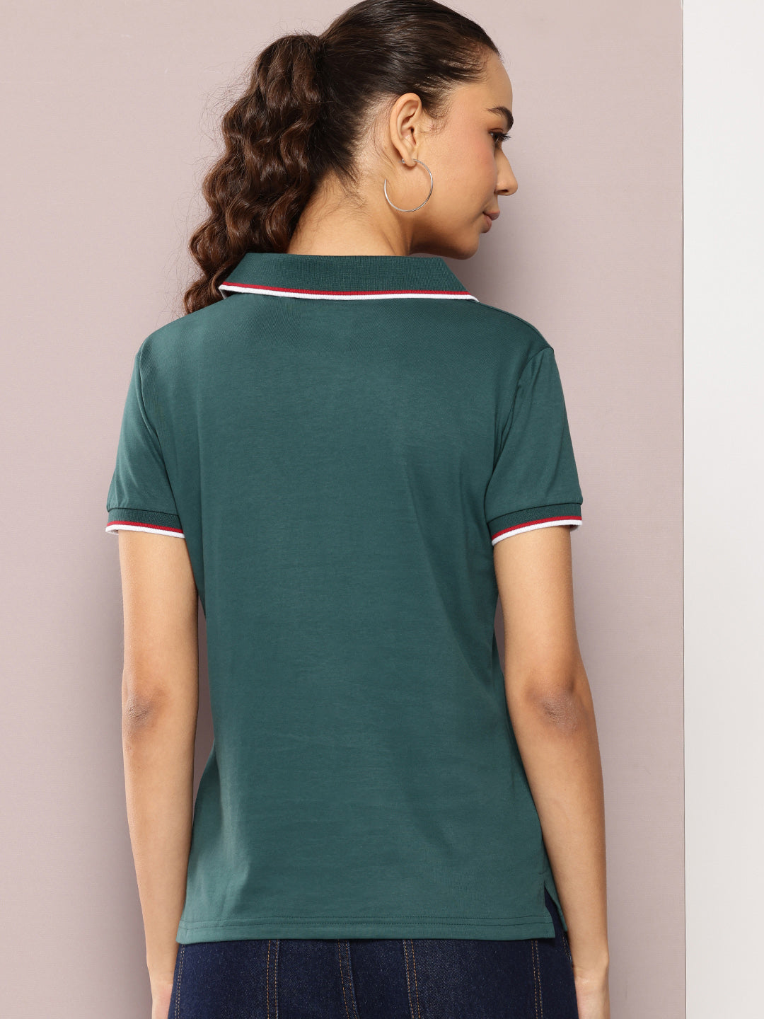 Womens Half Sleeve V-Neck Embroidered Regular Fit Tshirts