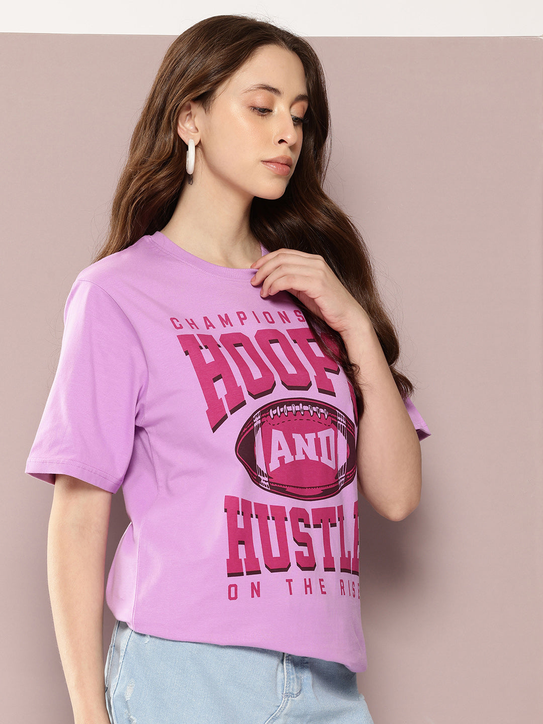 Womens Half Sleeve Round Neck Printed Oversized Fit Tshirts