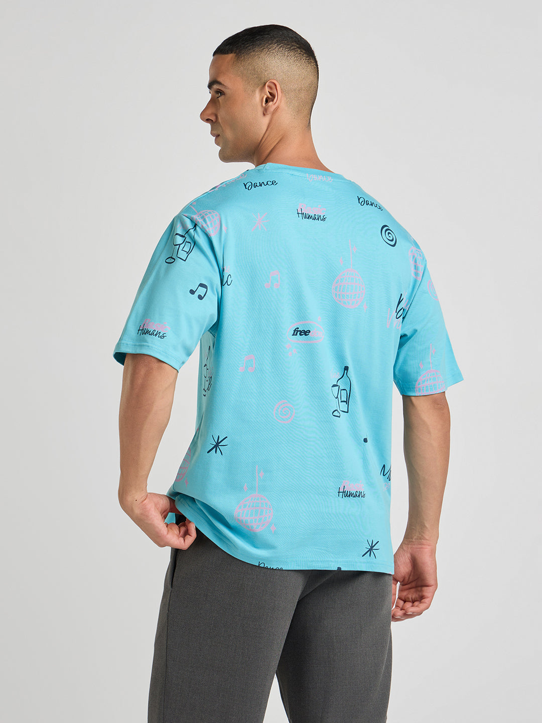 Mens Printed Oversized Half Sleeve Round Neck Tshirt