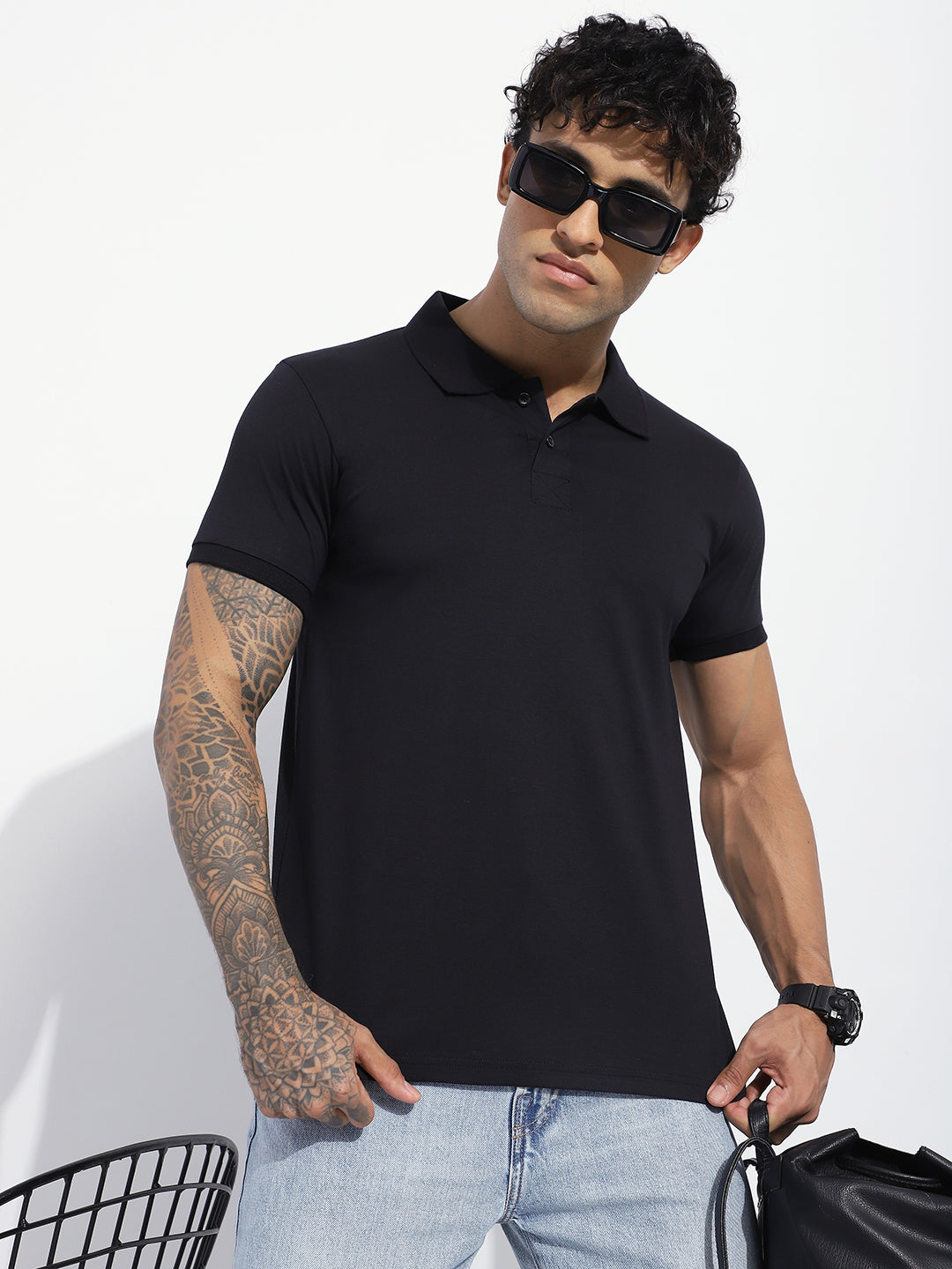 Mens Half Sleeve Polo Neck Solid Regular Fit Tshirts