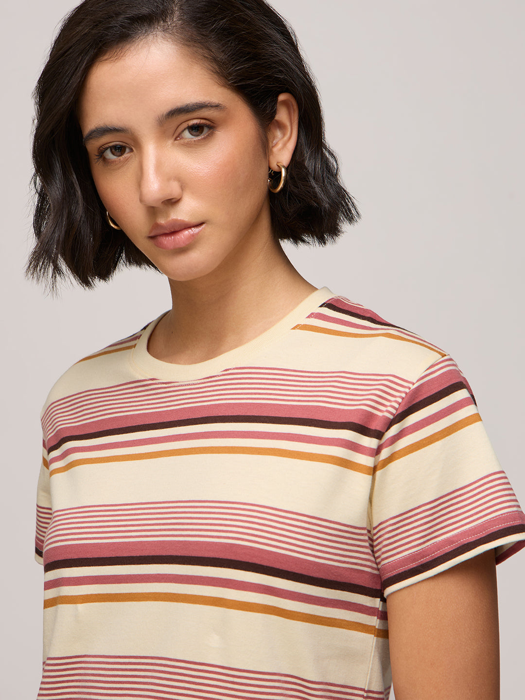Womens Striped Regular Fit Cotton T-Shirt
