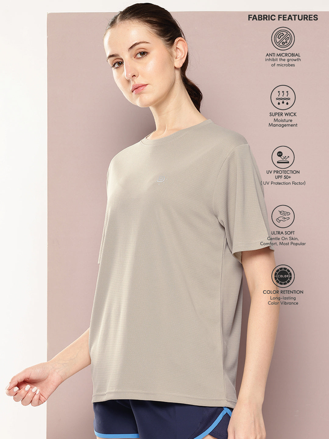 Womens Short Sleeve Round Neck Oversized Polyster Tshirt